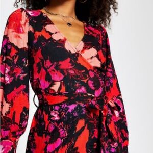 River Island Floral Long Sleeve Dress - Red and Pink